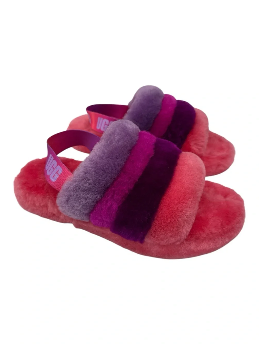 UGG Kids Pink & Purple Fluff Slide Sandals KIDS UGG FLUFF YEAH LOGO SLIDES sz 5